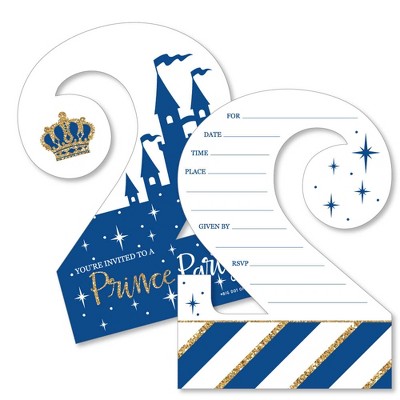 Big Dot of Happiness 2nd Birthday Royal Prince Charming - Shaped Fill-in Invites - Second Birthday Party Invitation Cards with Envelopes - Set of 12