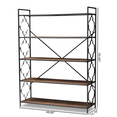 65" Quatrefoil Accent Oak Wood & Black Iron Bookshelf