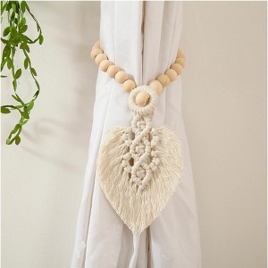Natural wood bead cotton leaf curtain tieback- Tree City - 1 of 4