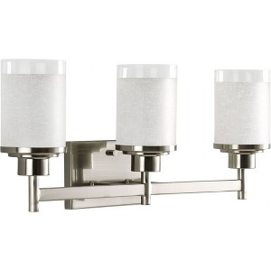 Progress Lighting Alexa Collection 3-Light Bath Fixture, Brushed Nickel, White Linen Glass Shade - 1 of 3
