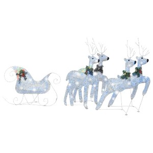 vidaXL Outdoor Silver Reindeer & Sleigh Christmas Decoration with 100 LED Lights, Durable mesh and Metal Composition, Pre-Lit with 8 Lighting Effects. - 1 of 4