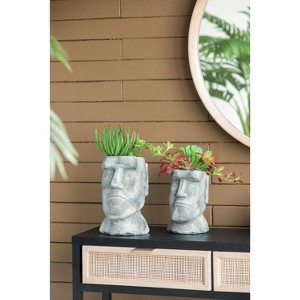 Gulches 11" Easter Island Stone Planter Gray Cement, Indoor/Outdoor Use, 6.5"x5.5"x11", 11.2 lbs - 1 of 4