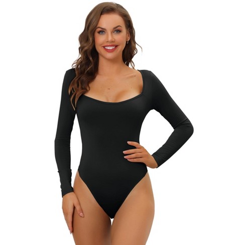 Allegra K Women's Deep V Neck Leotard Bodysuit Tummy Control Waist