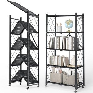 HONGGE 4/5-Shelf Foldable Storage Shelves with Wheels, Heavy Duty Metal Shelving, No Assembly Organizer Wire Shelf Rack for Garage Kitchen, Pantry - 1 of 4