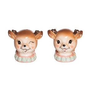 Transpac Dolomite Pink Vintage Reindeer Salt and Pepper Shaker Set Ceramic Christmas Decor Unique Holiday Table Accent - 1 of 1
