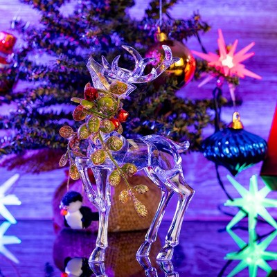 Clear Acrylic Winter Deer Figurines with Mistletoe Accents