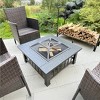 Fortune Candy 32'' Square Metal Fire Pit Table, Wood Burning Outdoor Fireplace with Spark Screen and Poker for Patio or Backyard, Black - 2 of 4