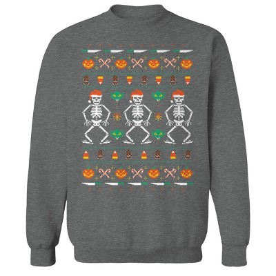Rerun Island Men's Trick Or Christmas Long Sleeve Graphic Cotton Pullover Sweatshirt