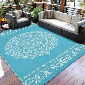 Outdoor Rugs Modern Plastic Straw Rugs, Waterproof Patio Floral Camping Carpet, Lightweight Reversible Floor Mats for Patio RV Porch Deck Balcony - 1 of 4