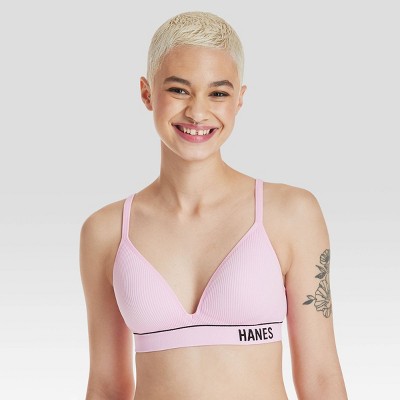 Hanes Originals Women's Ribbed Seamless Contour Bra MHB004 - Pink M