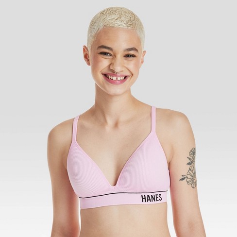 Hanes Originals Women's Ribbed Seamless Contour Bra MHB004 - Pink XL