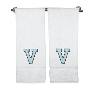 BC BARE COTTON Monogrammed Towels, Personalized Gift, Set of 2 - Embroidered Writing with Light Blue - 1 of 1
