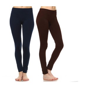 Women's Pack of 2 Solid Leggings - One Size Fits Most - White Mark - 1 of 1