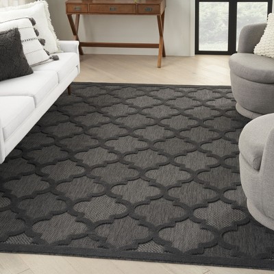 Charcoal Black Moroccan Trellis 7' x 10' Flatweave Area Rug