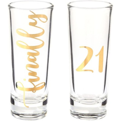 Blue Panda 2-Pack Novelty Shot Glasses for 21st Birthday Party, Finally 21, 2 oz