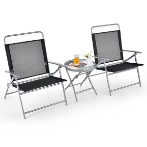 Dsvimoy Patio Accent Table Set 3 Piece Folding Chair Set for Outdoor Conversation Space, Black and Silver, 40"*30"*20" - 1 of 4