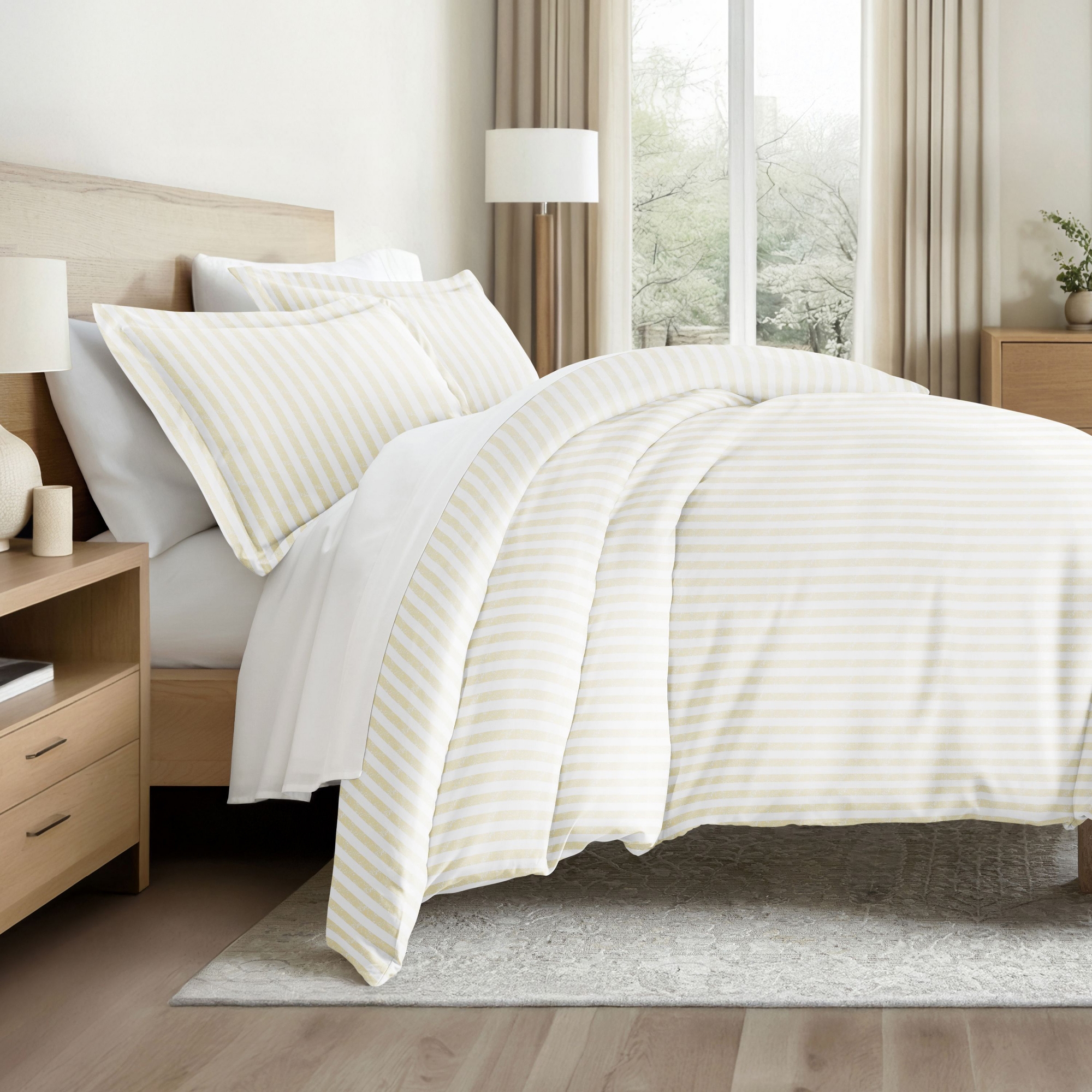 Stripe Pattern Premium Ultra Soft 3PC Duvet Cover & Shams Set - Becky Cameron (Shams Included), Distressed Stripes / Ivory, King/California King