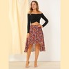 INSPIRE CHIC Women's High Low Hem Elastic Waist Lurex Chiffon A-Line Midi Floral Skirt - 3 of 4
