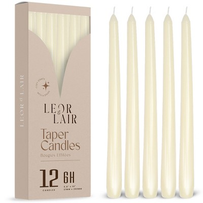 Leor & Lair Taper Candles - 12 Pack - 10" Tall Candlesticks for Dinner, Home Decor, Holiday, Wedding