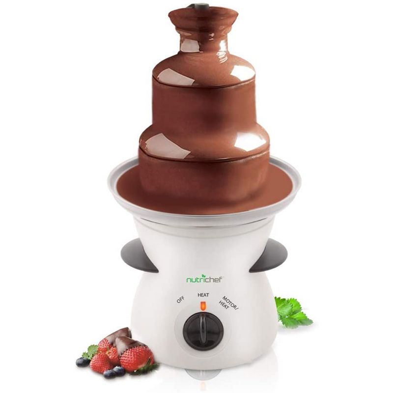 NutriChef PKFNMK16.5 Electric Countertop 3 Tier Stainless Steel Fondue Maker Fountain for Chocolate, Cheese, Liqueurs, Caramel Dip, White (4 Pack), 2 of 7
