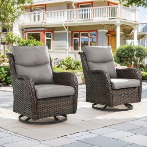 Outdoor Swivel Rocker Patio Chairs - 360 Degree Swivel Glider Seating Wicker Rocking Chairs Set of 2 with High Back for Porch Balcony Deck - 1 of 4