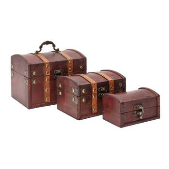 Juvale Set of 3 Small Wooden Treasure Chest Boxes, Decorative Vintage Style Storage Boxes for Jewelry Keepsakes (3 Sizes)