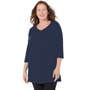 Catherines Women's Plus Size Easy Fit 3/4-Sleeve V-Neck Tunic - 1 of 4