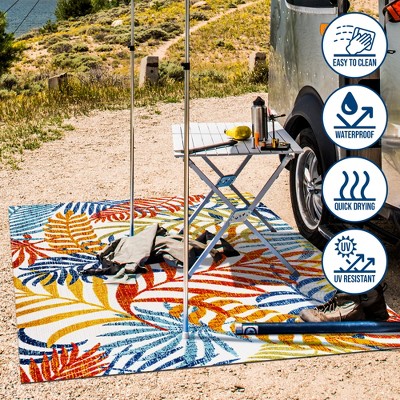 Tropical Bliss Navy & Aqua Palm Indoor/Outdoor 9' x 12' Rug