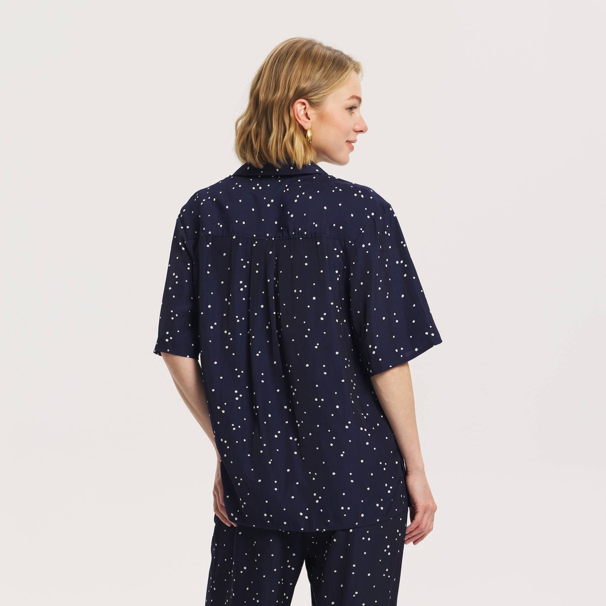 Women's Short Sleeve Collared Button-Down Shirt - A New Day™ Navy Blue Polka Dots - thumbnail 3