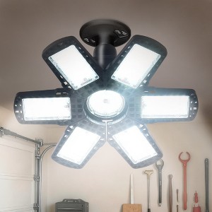 DORESshop 11 in. 48W Black LED Flush Mount Garage Ceiling Light with 6 Foldable Adjustable Panels for Basement, Workshop - 1 of 4