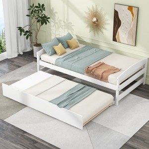 RISOKEYS Twin Size Simple Platform Bed,Bedroom Storage Wooden Frame with Wheels and Slat Support,No Box Spring Needed,for Adult Boy Girl Teen - 1 of 4