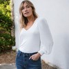 Amaryllis Women's V-Neck Puff Long Sleeve Knit Top with Fitted Cuffs Elegant Design Soft Fabric for Versatile Day-to-Night - 4 of 4