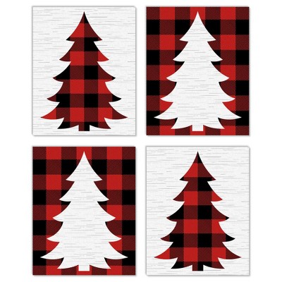 Big Dot of Happiness Holiday Plaid Trees - Unframed Buffalo Plaid Christmas Linen Paper Wall Art - Set of 4 - Artisms - 8 x 10 inches