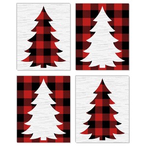 Big Dot of Happiness Holiday Plaid Trees - Unframed Buffalo Plaid Christmas Linen Paper Wall Art - Set of 4 - Artisms - 8 x 10 inches - 1 of 4