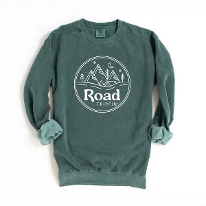 Simply Sage Market Women's  Garment Dyed Graphic Sweatshirt Raod Trippin' Circle Mountains - 1 of 2