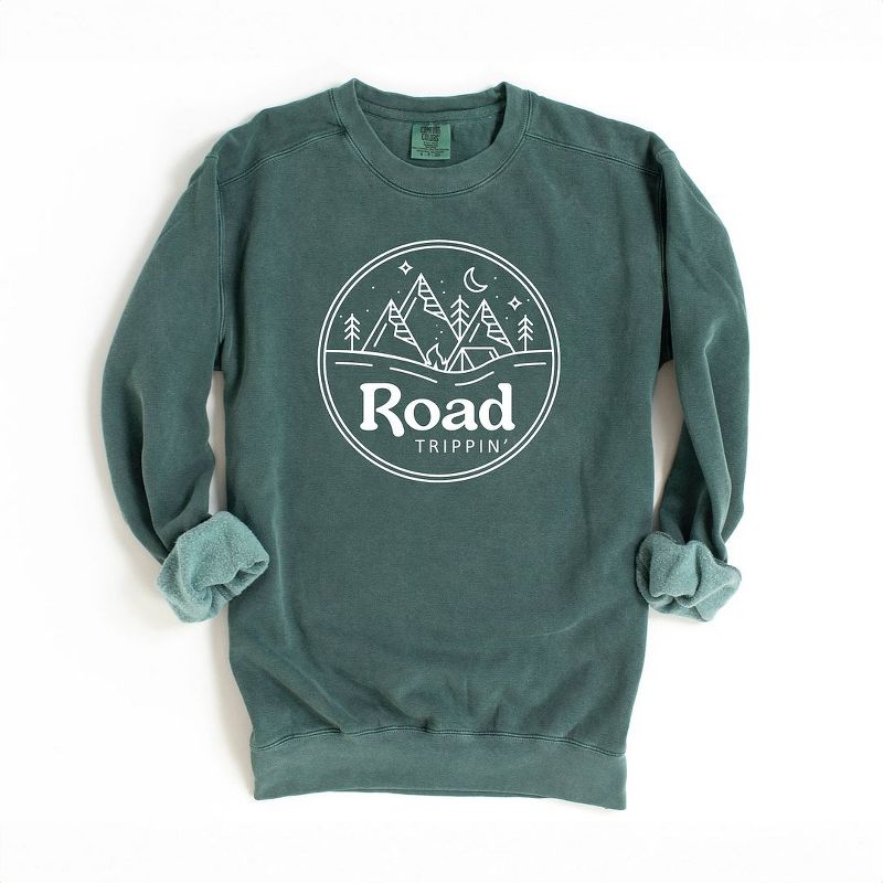 Simply Sage Market Women's  Garment Dyed Graphic Sweatshirt Raod Trippin' Circle Mountains, 1 of 4