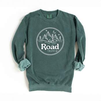 Simply Sage Market Women's  Garment Dyed Graphic Sweatshirt Raod Trippin' Circle Mountains