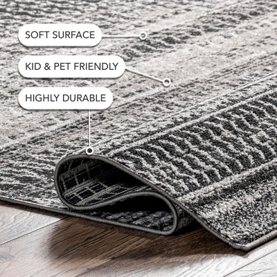 Nova Striped Dark Gray Synthetic 32" Reversible Runner Rug