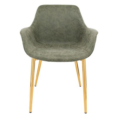 Mid Century Modern Olive Green Metal Arm Chair with Gold Details