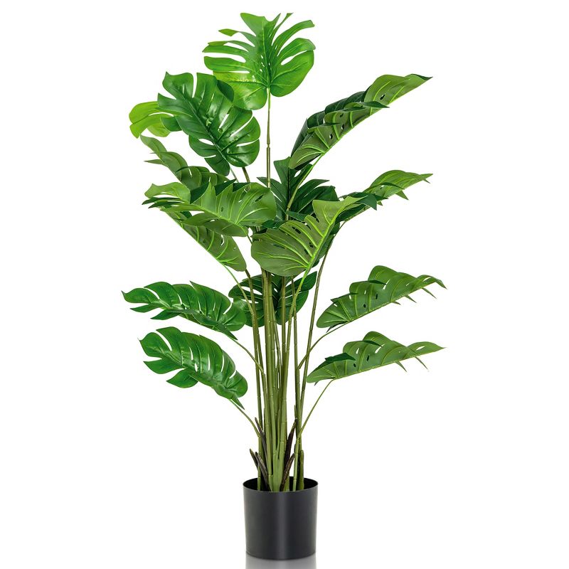 Costway 5FT Artificial Tree Faux Monstera Deliciosa Plant for Home Indoor & Outdoor, 1 of 11