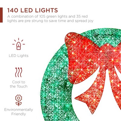48-Inch Green and Red Pre-Lit Outdoor Christmas Wreath with LED Lights