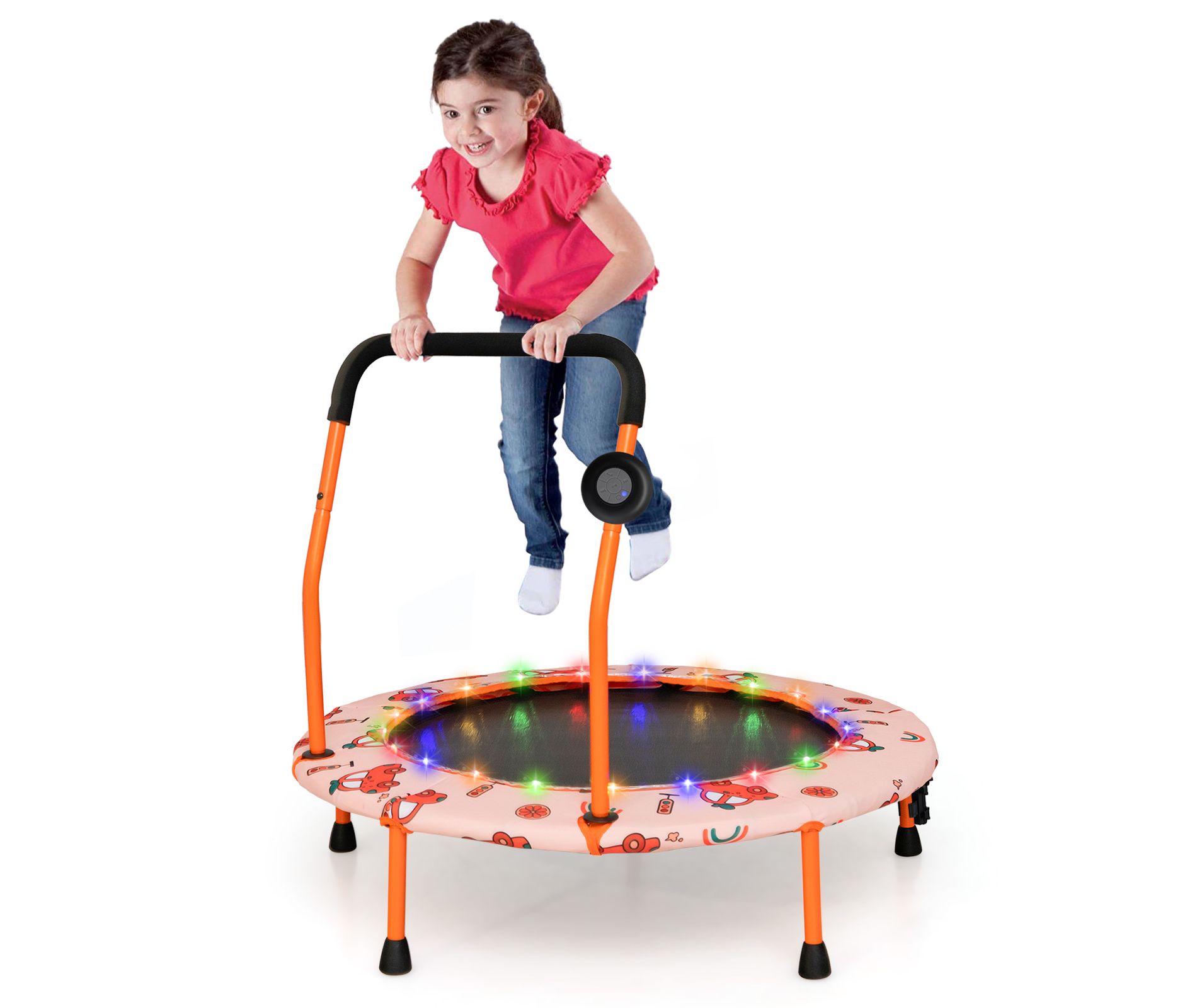 Costway 36'' Mini Toddler Trampoline W/LED Bluetooth Speaker Detachable Handle Kids Gifts Orange