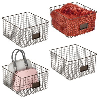 mDesign Bedroom Closet Storage Organizer Basket, Label Slot, 2 Pack, Matte Black
