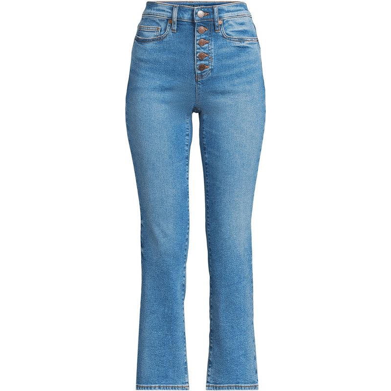 Lands' End Women's High Rise Denim Button Front Kick Flare Crop Jeans, 3 of 5