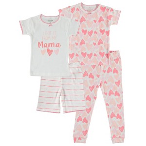 Chick Pea Baby Girl Toddler and Infant Pajama Sleeper Matching Set Shorts and Long 4 PC Set Heart Pink Size 2T - 1 of 2