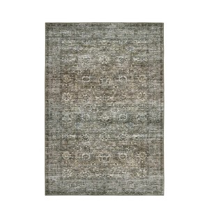 2 x 6 ft Polyester Beige Brown Rectangular Hallway Bathroom Entryway Kitchen Office Foldable Flower Printed Modern Washable Area Rug - 1 of 4