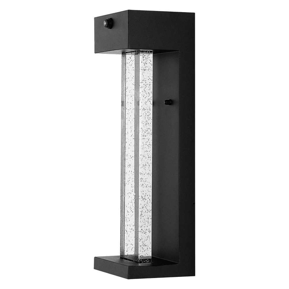 5.13" 1-Light Miranda Modern Iron/Glass Seeded Glass with Dusk-to-Dawn Sensor Outdoor Sconce Black - JONATHAN Y: ETL Listed, Integrated LED