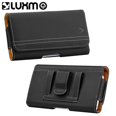 LUXMO Extra Large Horizontal Universal Leather Pouch w/ Card Slot - Black