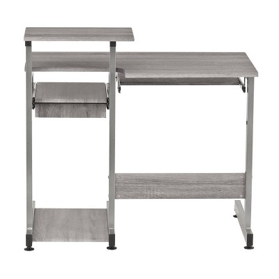 Sleek Gray MDF and Steel Compact Computer Desk with Drawers