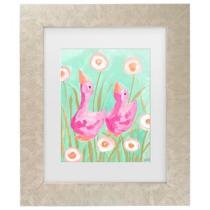 Trademark Fine Art - Ania Zwara  Pink Gees In The Garden Matted Framed Art - 1 of 4